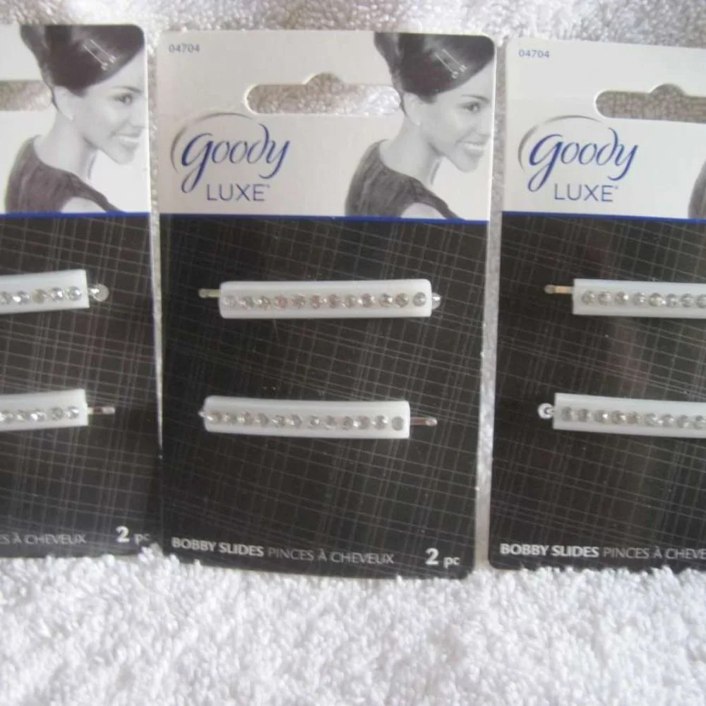 2 Goody Luxe Plastic White Block Diamond Gems Bobby Slides Hair Pins Jewel Stun